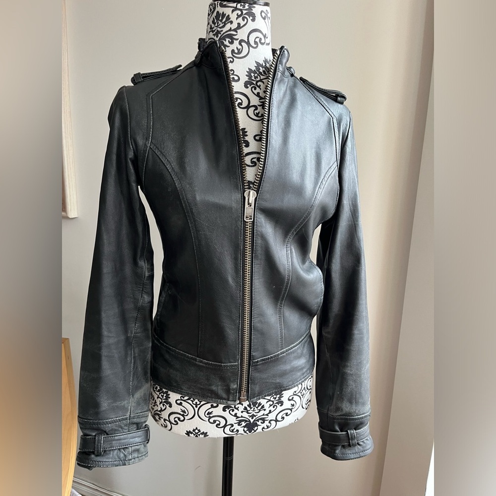 Vintage MANGO SHEEP Leather Black Jacket size XS